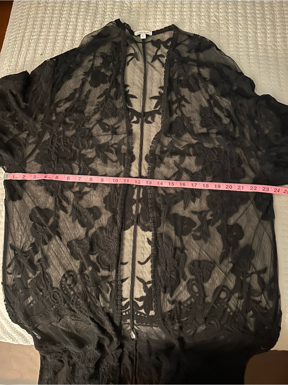 white birch Black Sheer Embroidered Lace Kimono - Picture 5 of 6